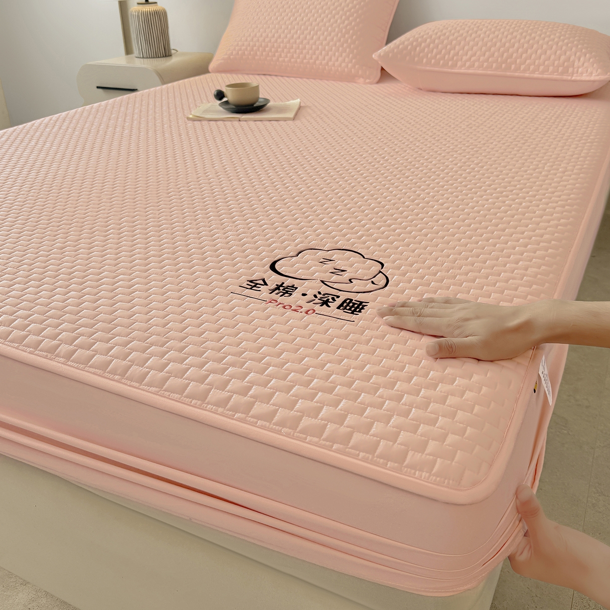 91家纺网 家纺一手货源 找家纺 居眠 2025新款莱尔-100%全棉棉花床笠 莱尔-粉