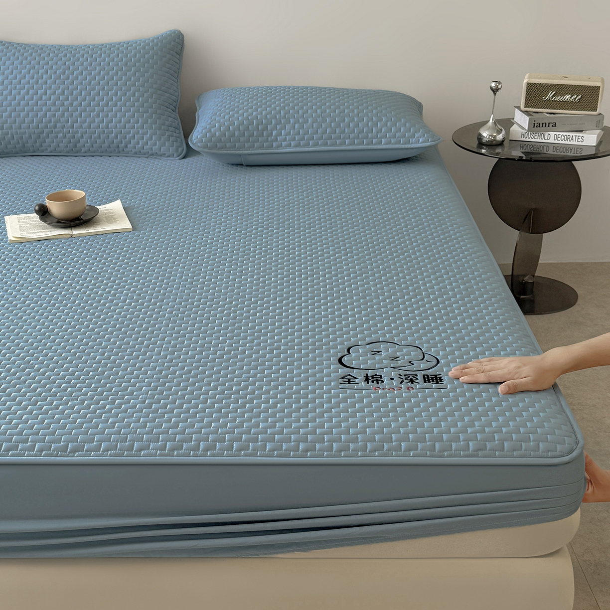 91家纺网 家纺一手货源 找家纺 居眠 2025新款莱尔-100%全棉棉花床笠 莱尔-蓝