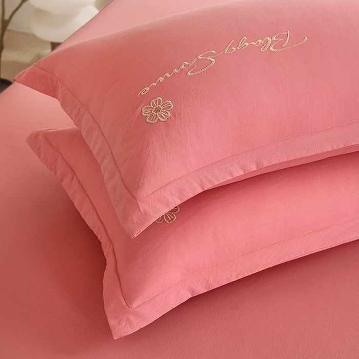 91家纺网 家纺一手货源 找家纺 天之悦家纺 2025新款水洗棉刺绣四件套-花颜 花颜-粉