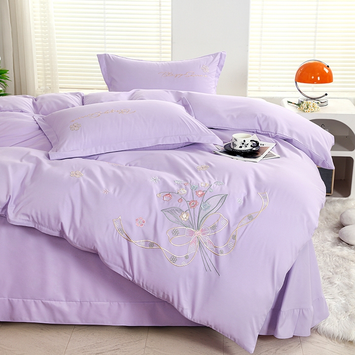 天之悦家纺 2025新款水洗棉刺绣四件套-花颜 花颜-紫
