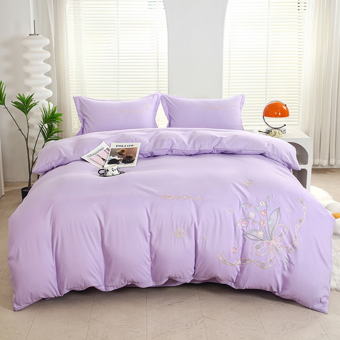 91家纺网 家纺一手货源 找家纺 天之悦家纺 2025新款水洗棉刺绣四件套-花颜 花颜-紫