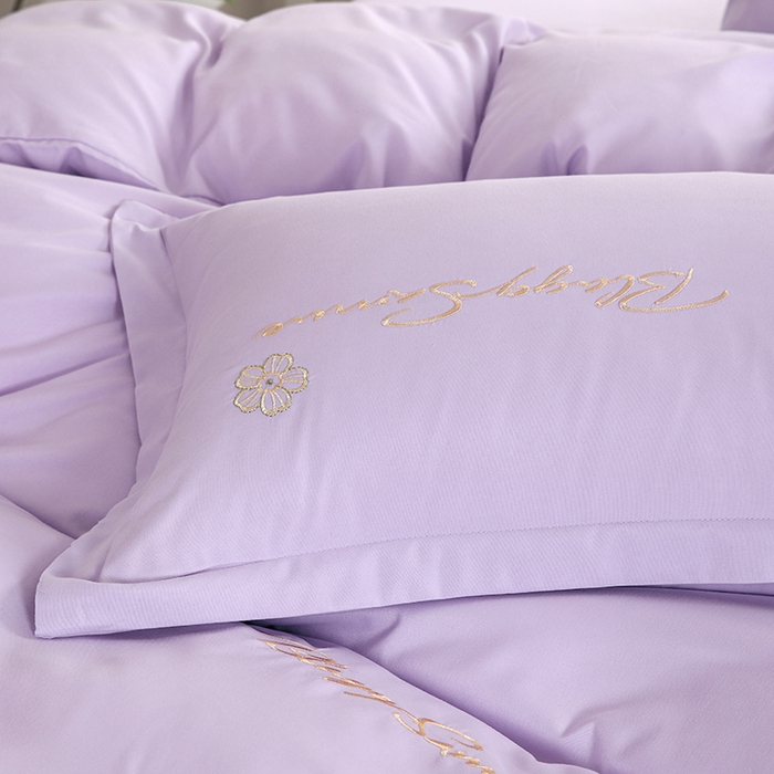 91家纺网 家纺一手货源 找家纺 天之悦家纺 2025新款水洗棉刺绣四件套-花颜 花颜-紫