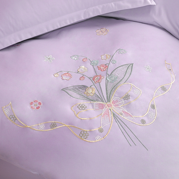 91家纺网 家纺一手货源 找家纺 天之悦家纺 2025新款水洗棉刺绣四件套-花颜 花颜-紫