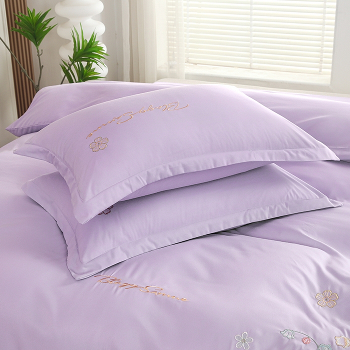 91家纺网 家纺一手货源 找家纺 天之悦家纺 2025新款水洗棉刺绣四件套-花颜 花颜-紫