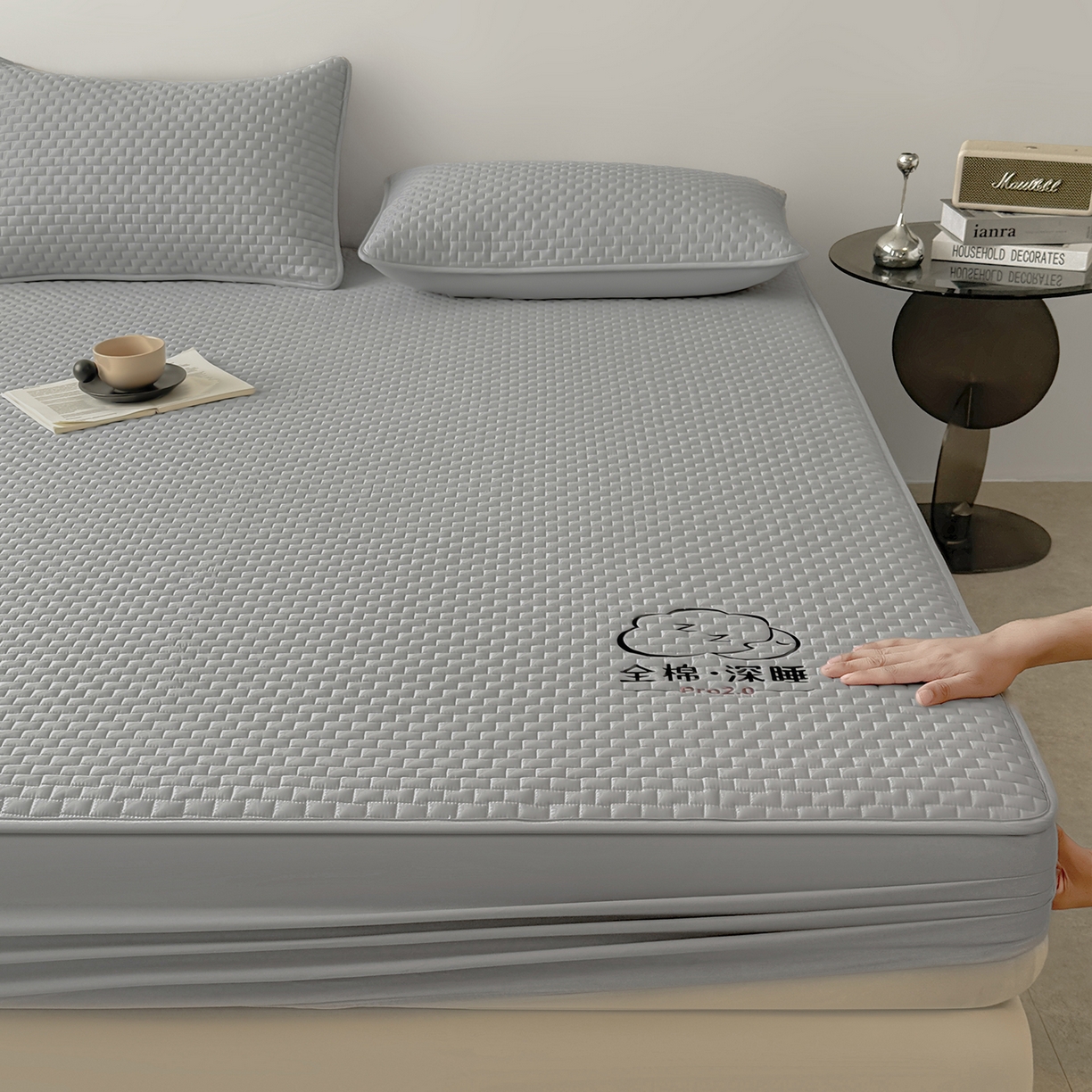 91家纺网 家纺一手货源 找家纺 居眠 2025新款莱尔-100%全棉棉花床笠 莱尔-灰