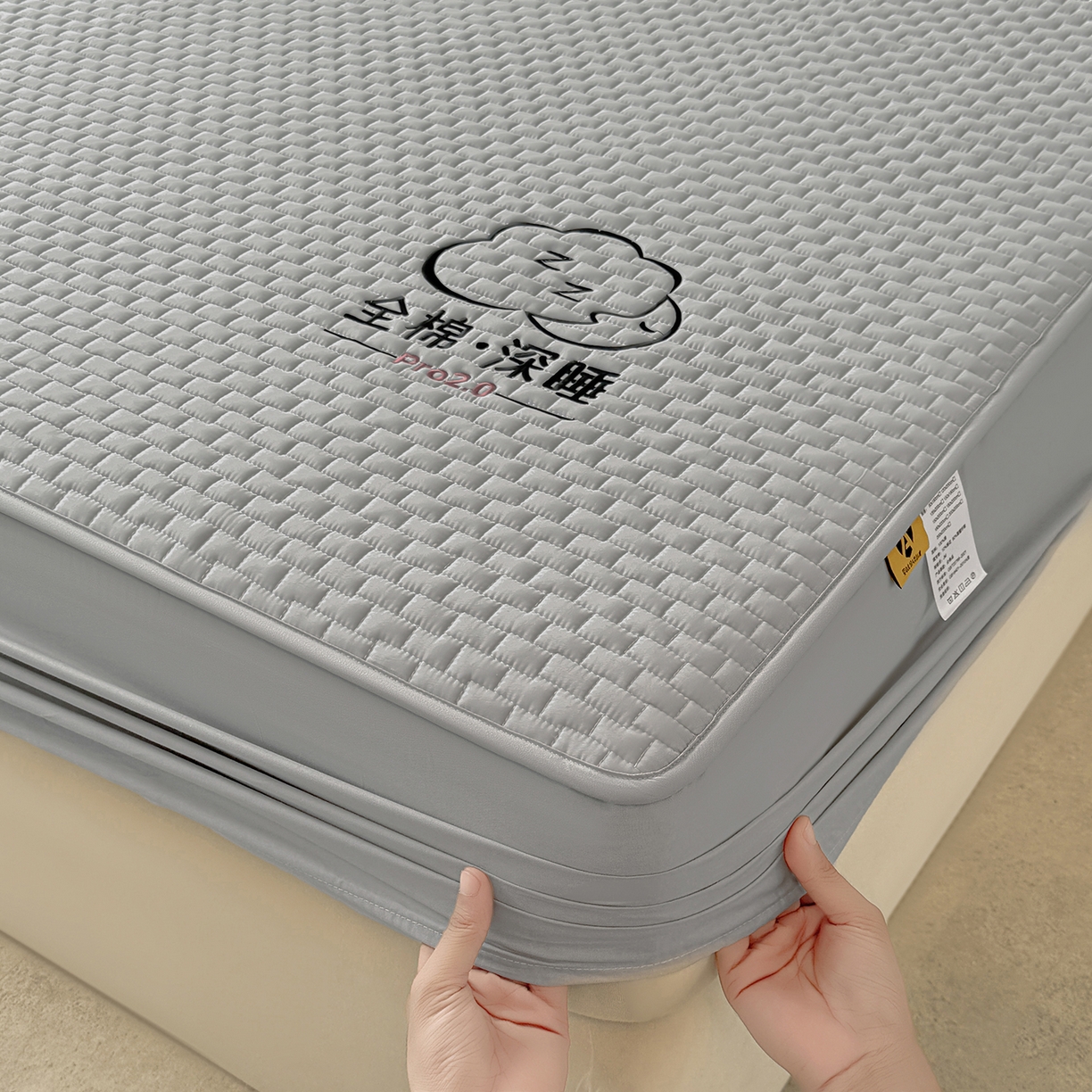 91家纺网 家纺一手货源 找家纺 居眠 2025新款莱尔-100%全棉棉花床笠 莱尔-灰