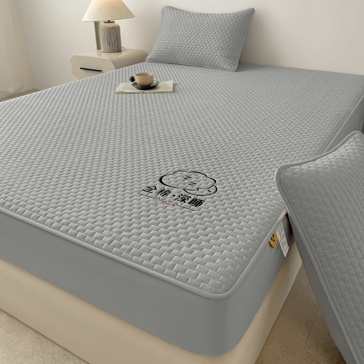 91家纺网 家纺一手货源 找家纺 居眠 2025新款莱尔-100%全棉棉花床笠 莱尔-灰