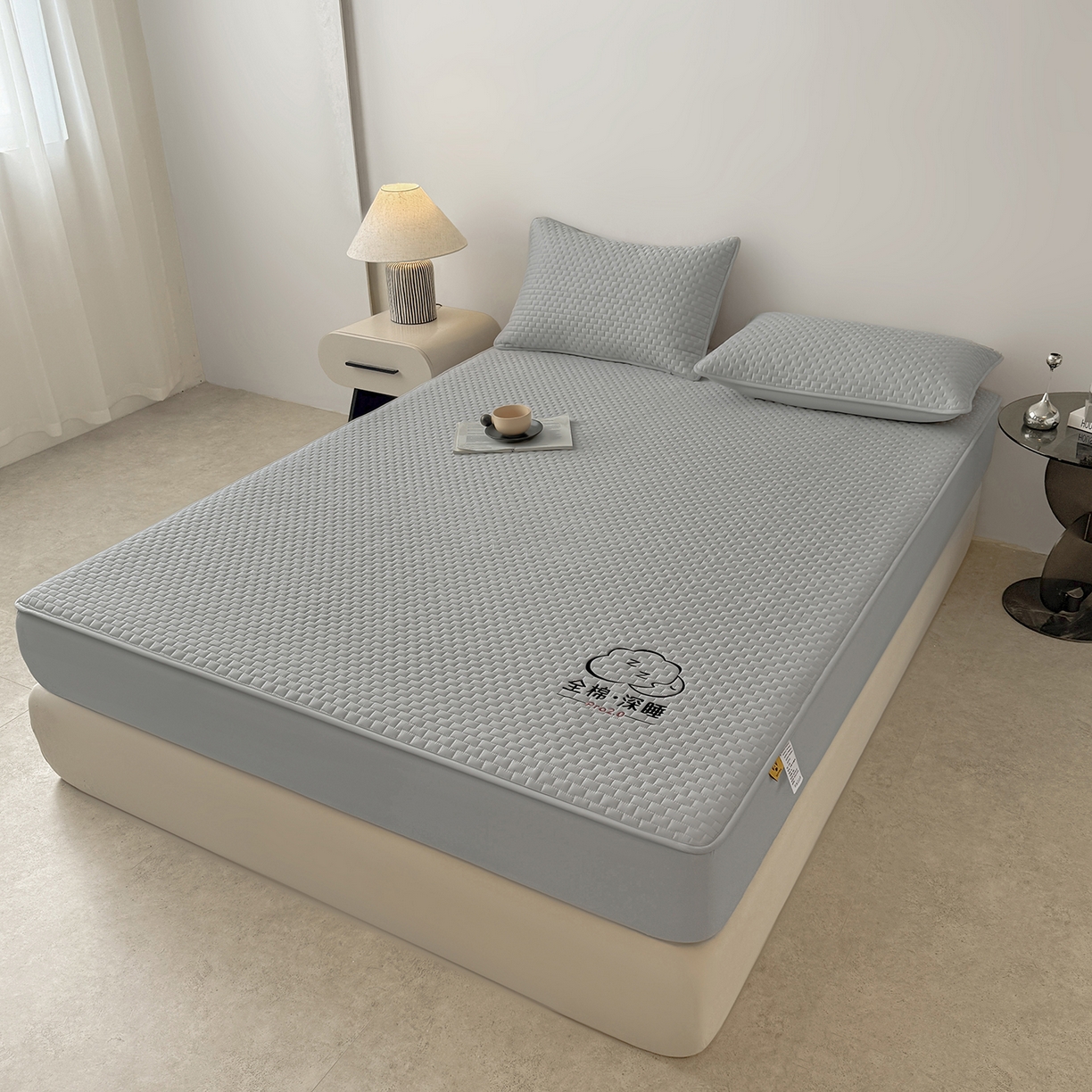 91家纺网 家纺一手货源 找家纺 居眠 2025新款莱尔-100%全棉棉花床笠 莱尔-灰