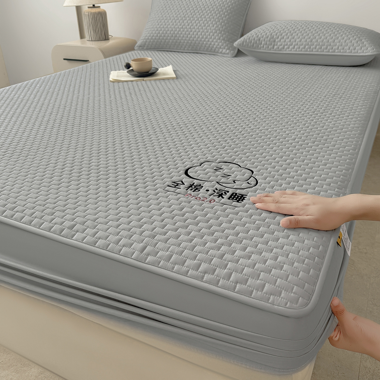 91家纺网 家纺一手货源 找家纺 居眠 2025新款莱尔-100%全棉棉花床笠 莱尔-灰