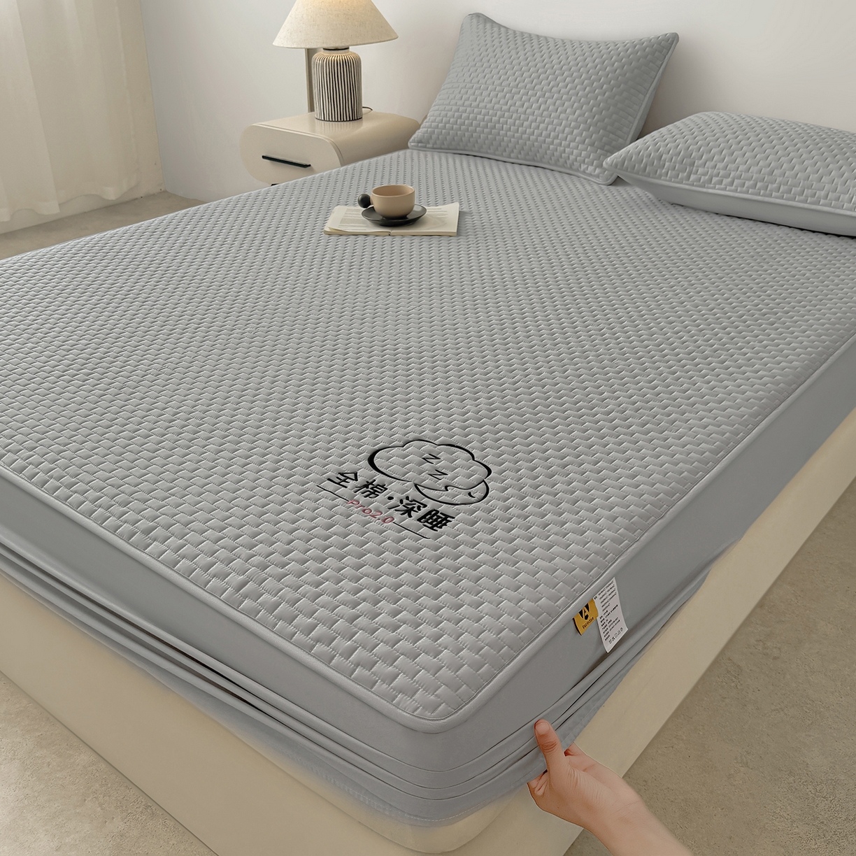 91家纺网 家纺一手货源 找家纺 居眠 2025新款莱尔-100%全棉棉花床笠 莱尔-灰