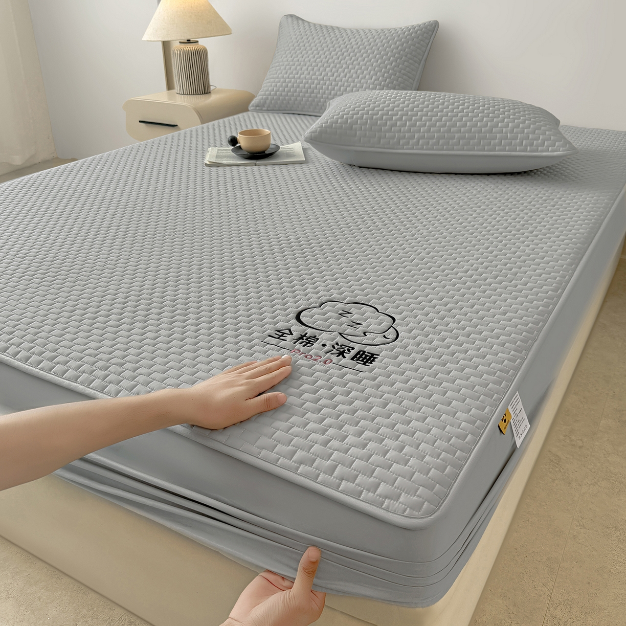 91家纺网 家纺一手货源 找家纺 居眠 2025新款莱尔-100%全棉棉花床笠 莱尔-灰