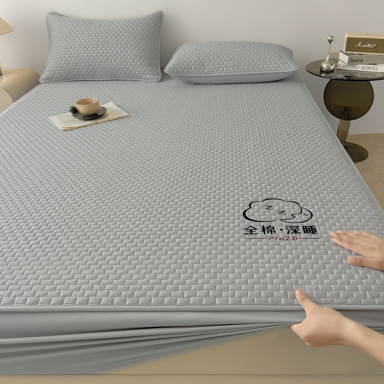 91家纺网 家纺一手货源 找家纺 居眠 2025新款莱尔-100%全棉棉花床笠 莱尔-灰