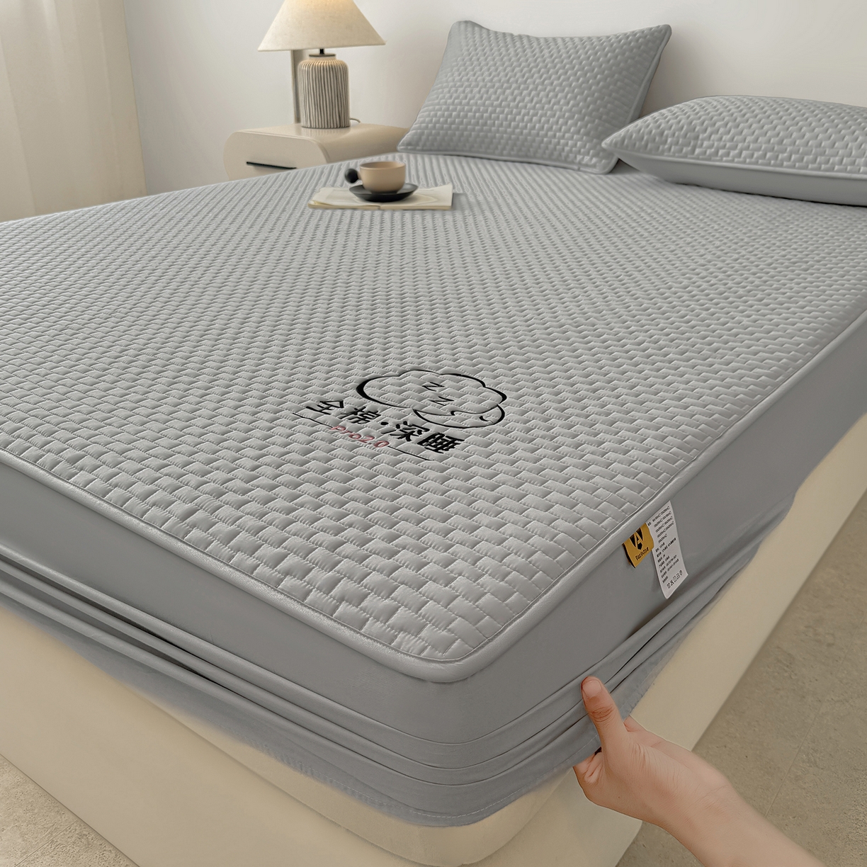 91家纺网 家纺一手货源 找家纺 居眠 2025新款莱尔-100%全棉棉花床笠 莱尔-灰