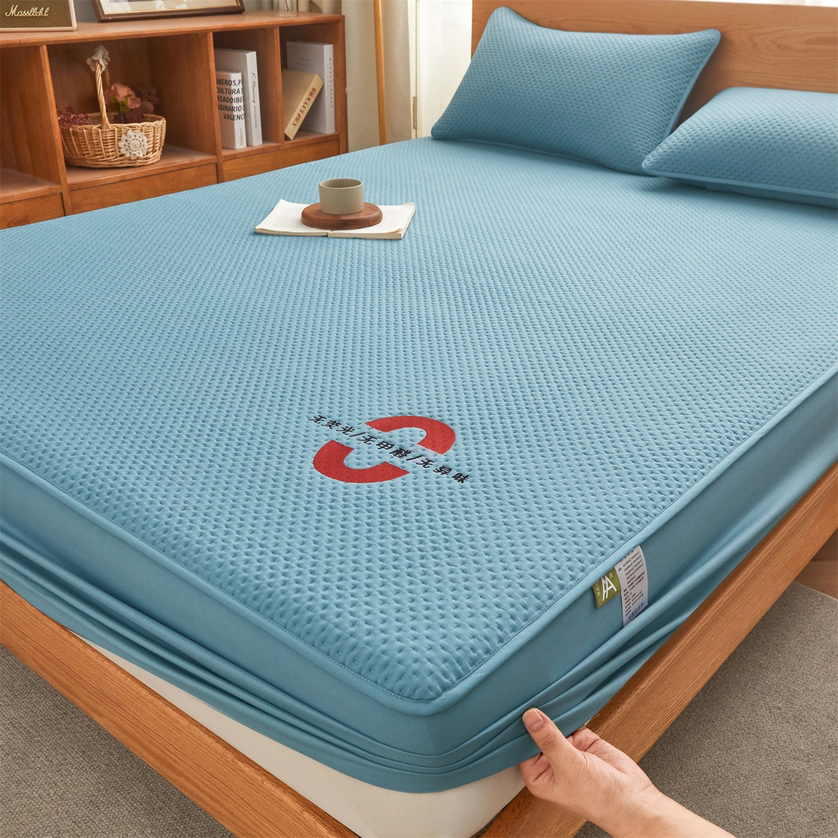 91家纺网 家纺一手货源 找家纺 居眠 2025新款安睡-防水棉花床笠 安睡-蓝