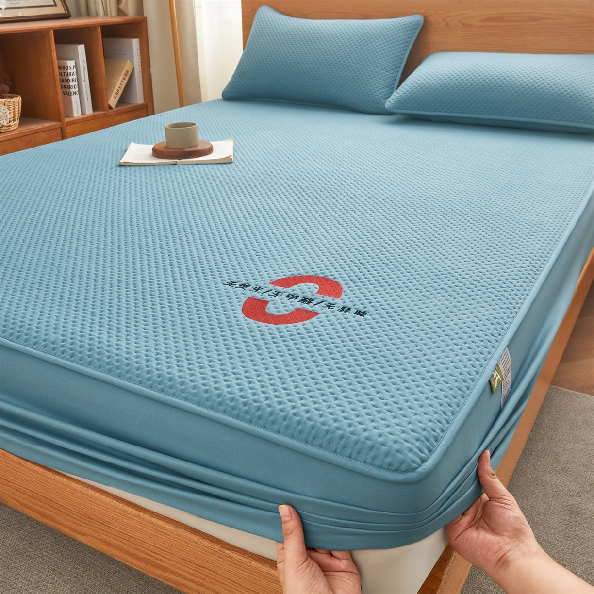 91家纺网 家纺一手货源 找家纺 居眠 2025新款安睡-防水棉花床笠 安睡-蓝