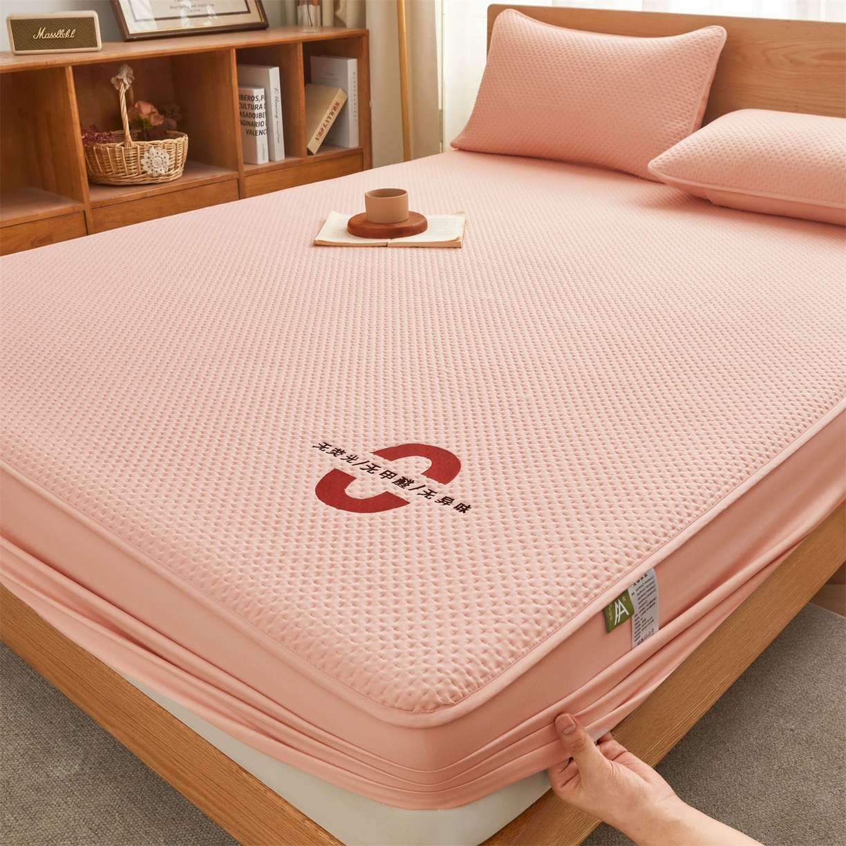 91家纺网 家纺一手货源 找家纺 居眠 2025新款安睡-防水棉花床笠 安睡-粉