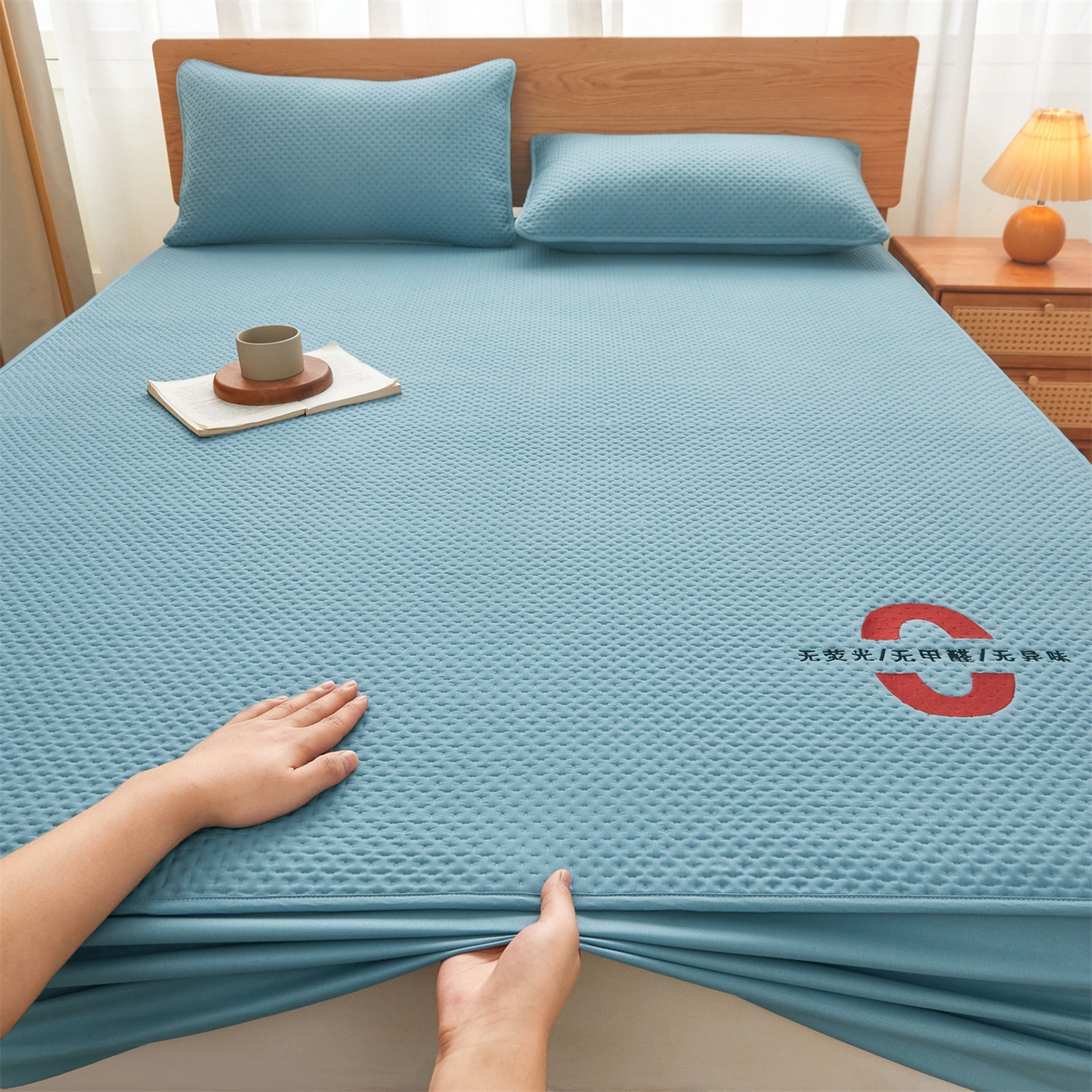 91家纺网 家纺一手货源 找家纺 居眠 2025新款安睡-防水棉花床笠 安睡-蓝