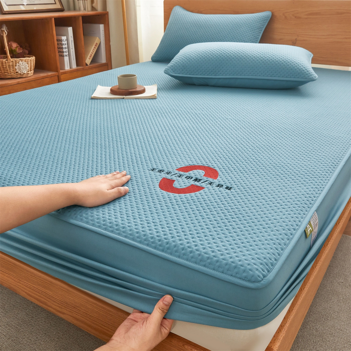 91家纺网 家纺一手货源 找家纺 居眠 2025新款安睡-防水棉花床笠 安睡-蓝