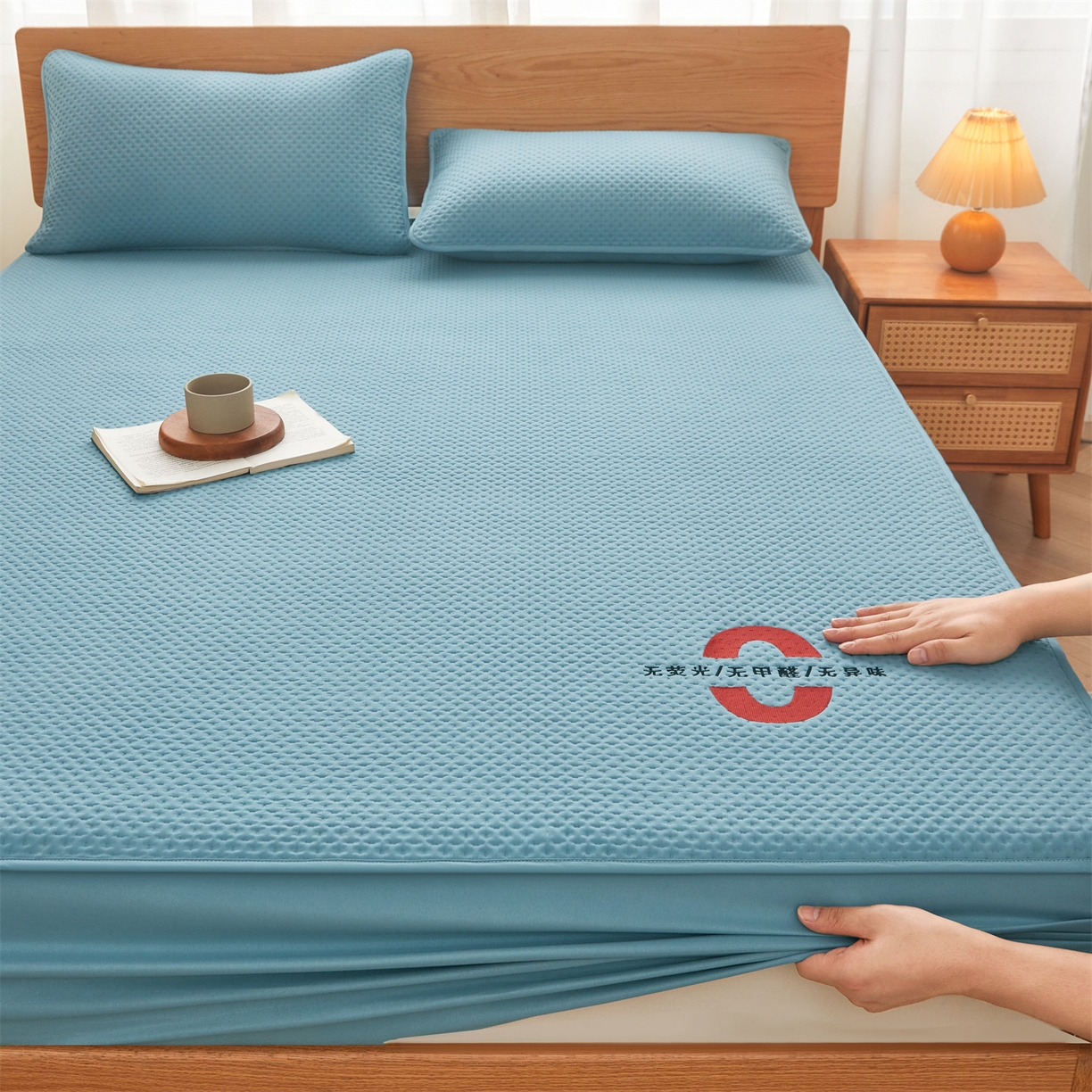 91家纺网 家纺一手货源 找家纺 居眠 2025新款安睡-防水棉花床笠 安睡-蓝