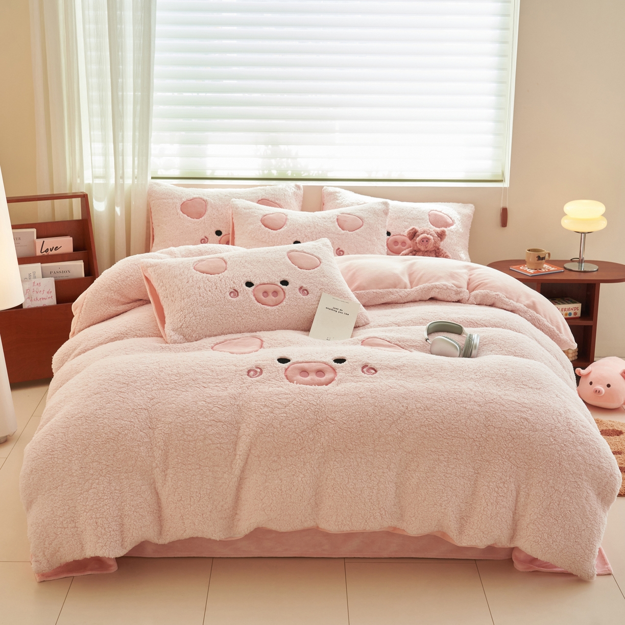 91家纺网 家纺一手货源 找家纺 晨曦家纺 2025贴布绣刺绣工艺羊羔绒牛奶绒四件套 粉佩奇