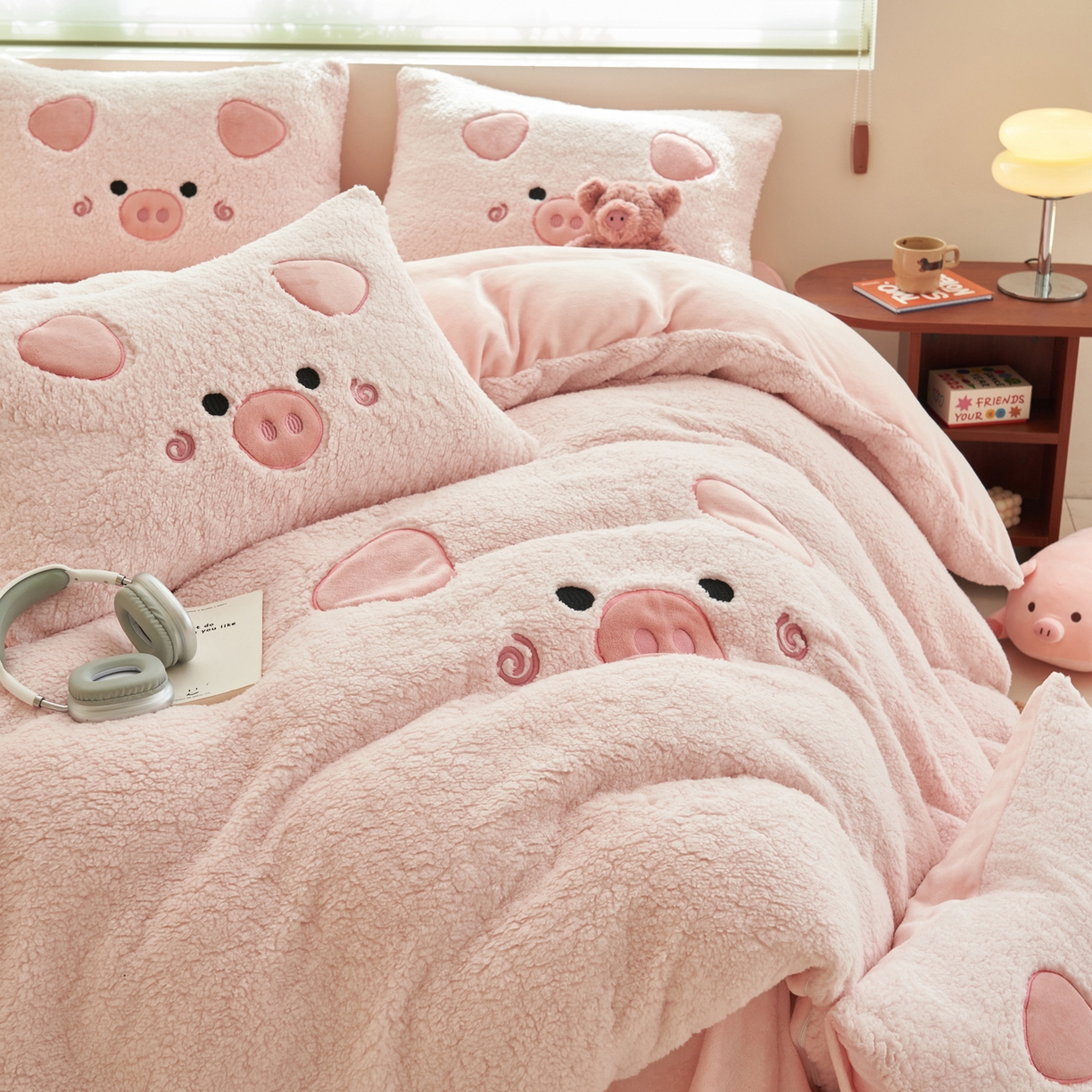 91家纺网 家纺一手货源 找家纺 晨曦家纺 2025贴布绣刺绣工艺羊羔绒牛奶绒四件套 粉佩奇