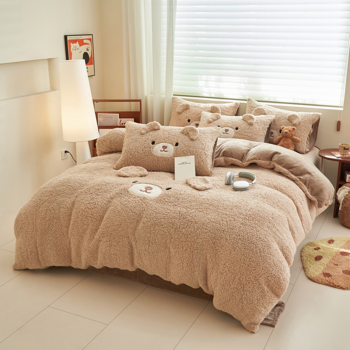 91家纺网 家纺一手货源 找家纺 晨曦家纺 2025贴布绣刺绣工艺羊羔绒牛奶绒四件套 熊宝