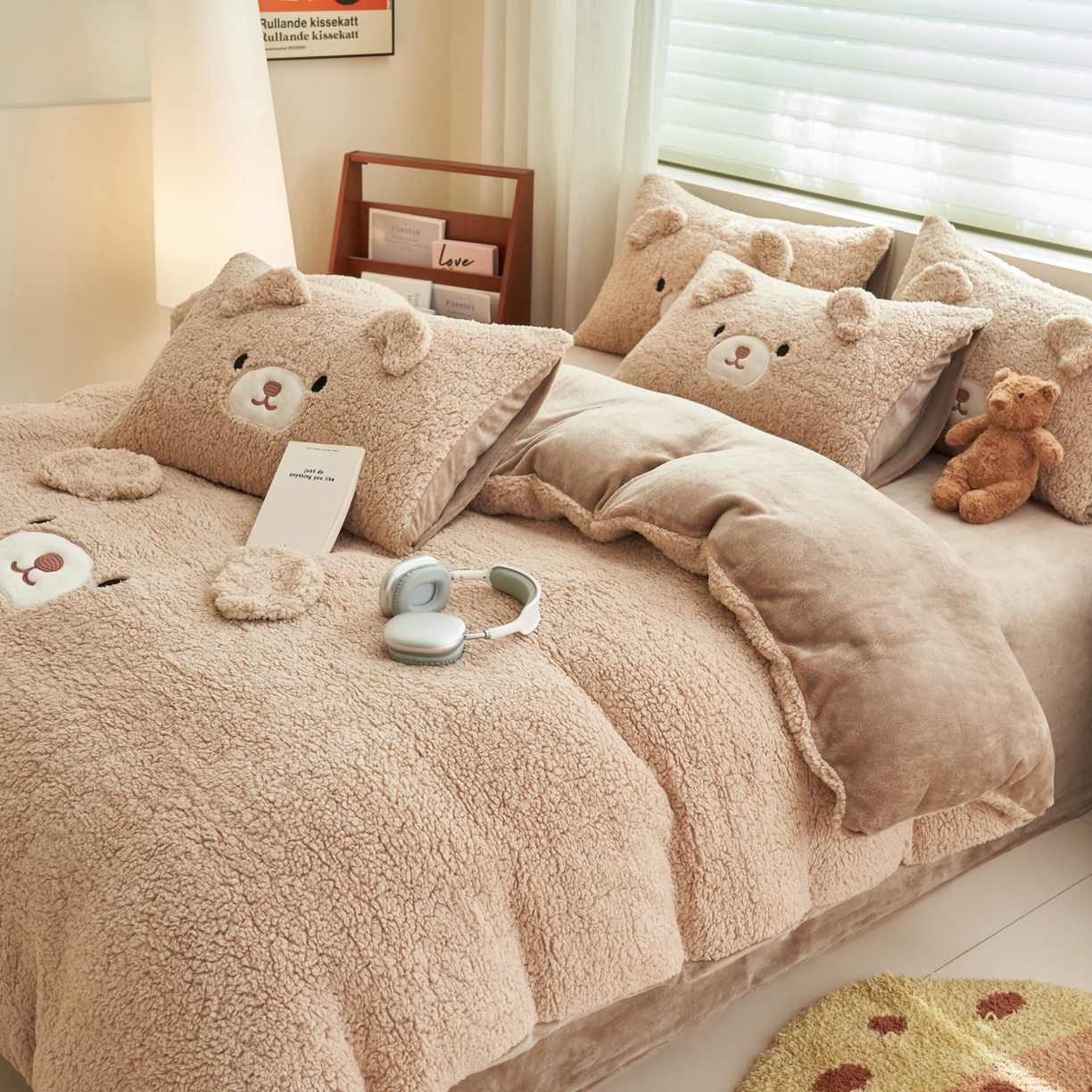 91家纺网 家纺一手货源 找家纺 晨曦家纺 2025贴布绣刺绣工艺羊羔绒牛奶绒四件套 熊宝