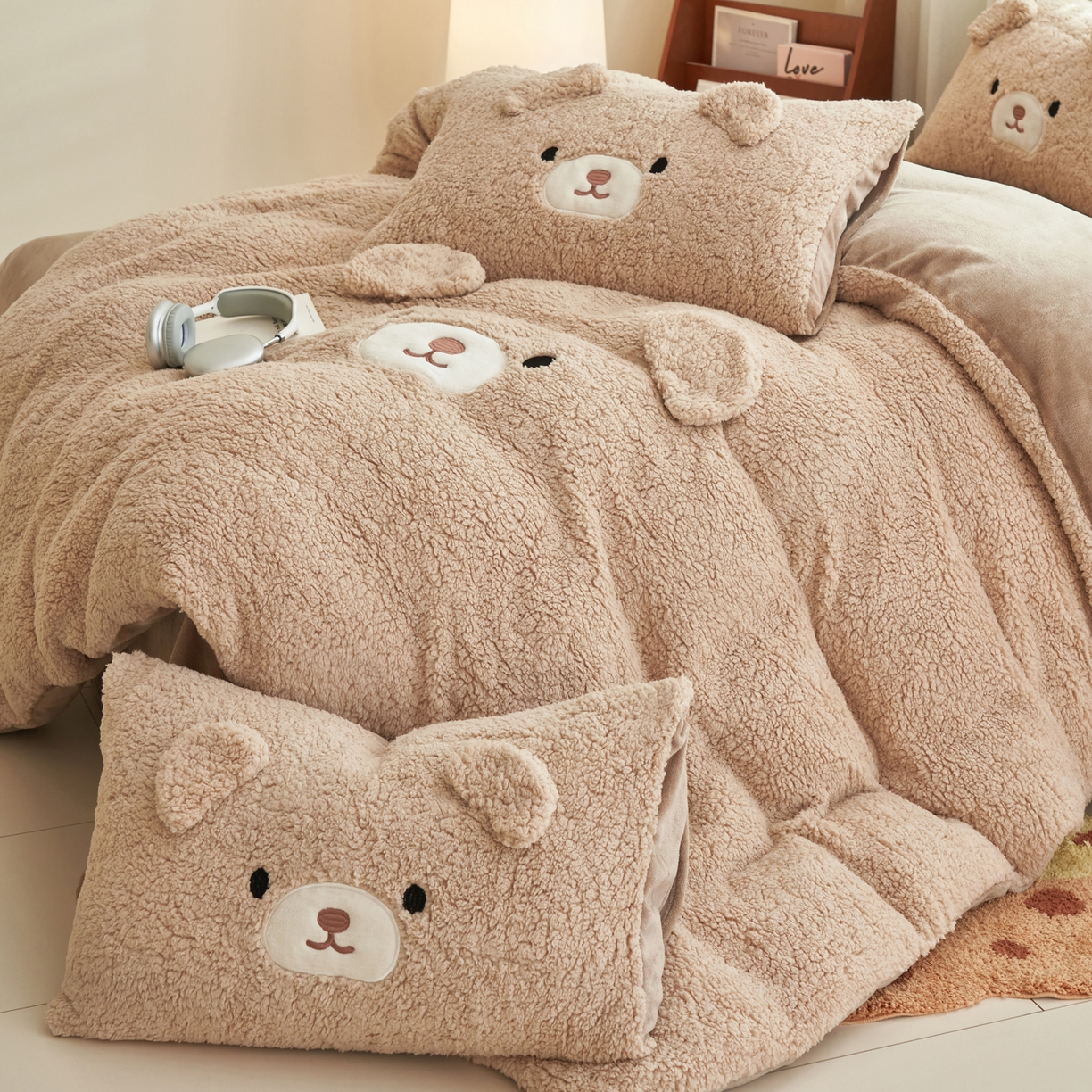 91家纺网 家纺一手货源 找家纺 晨曦家纺 2025贴布绣刺绣工艺羊羔绒牛奶绒四件套 熊宝