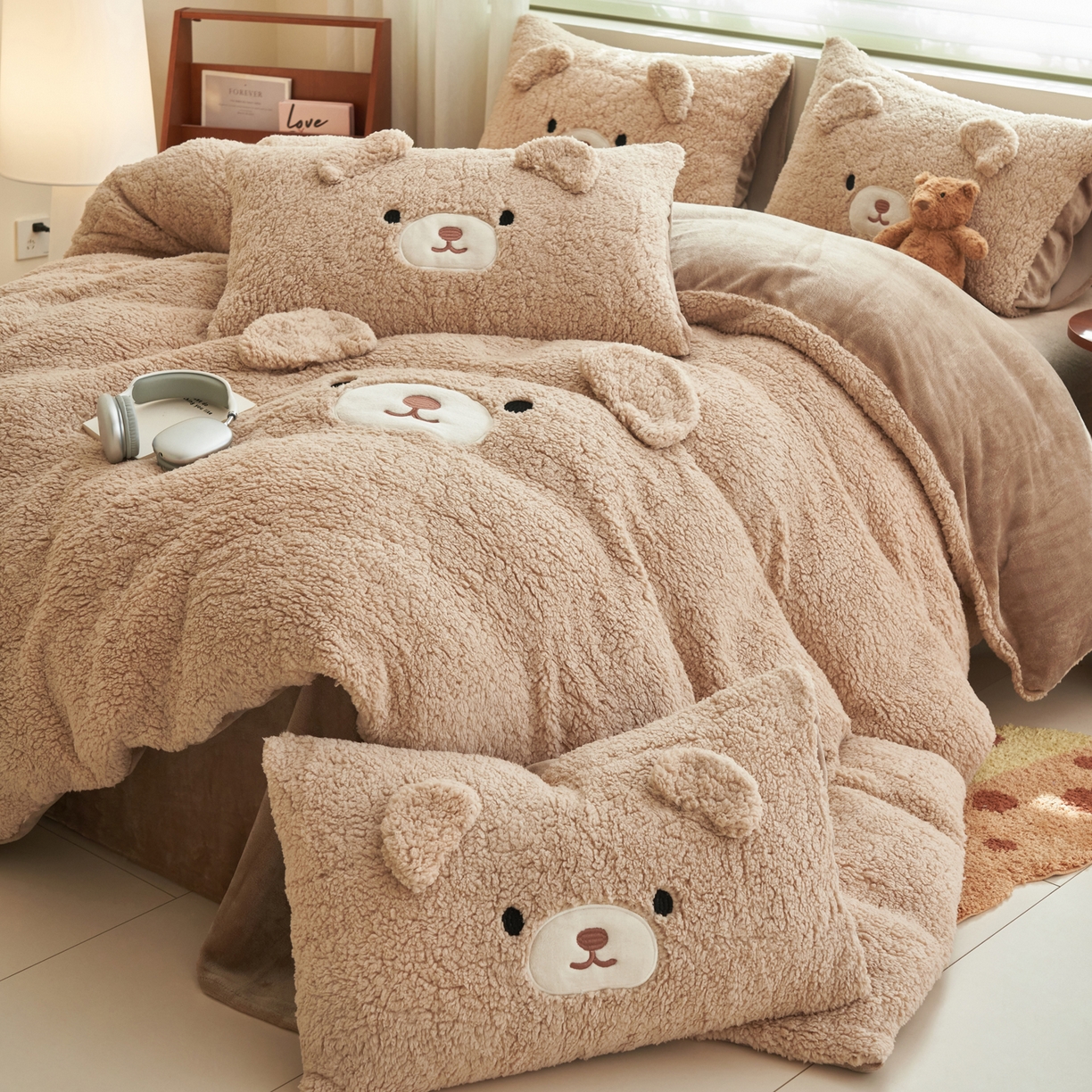 91家纺网 家纺一手货源 找家纺 晨曦家纺 2025贴布绣刺绣工艺羊羔绒牛奶绒四件套 熊宝