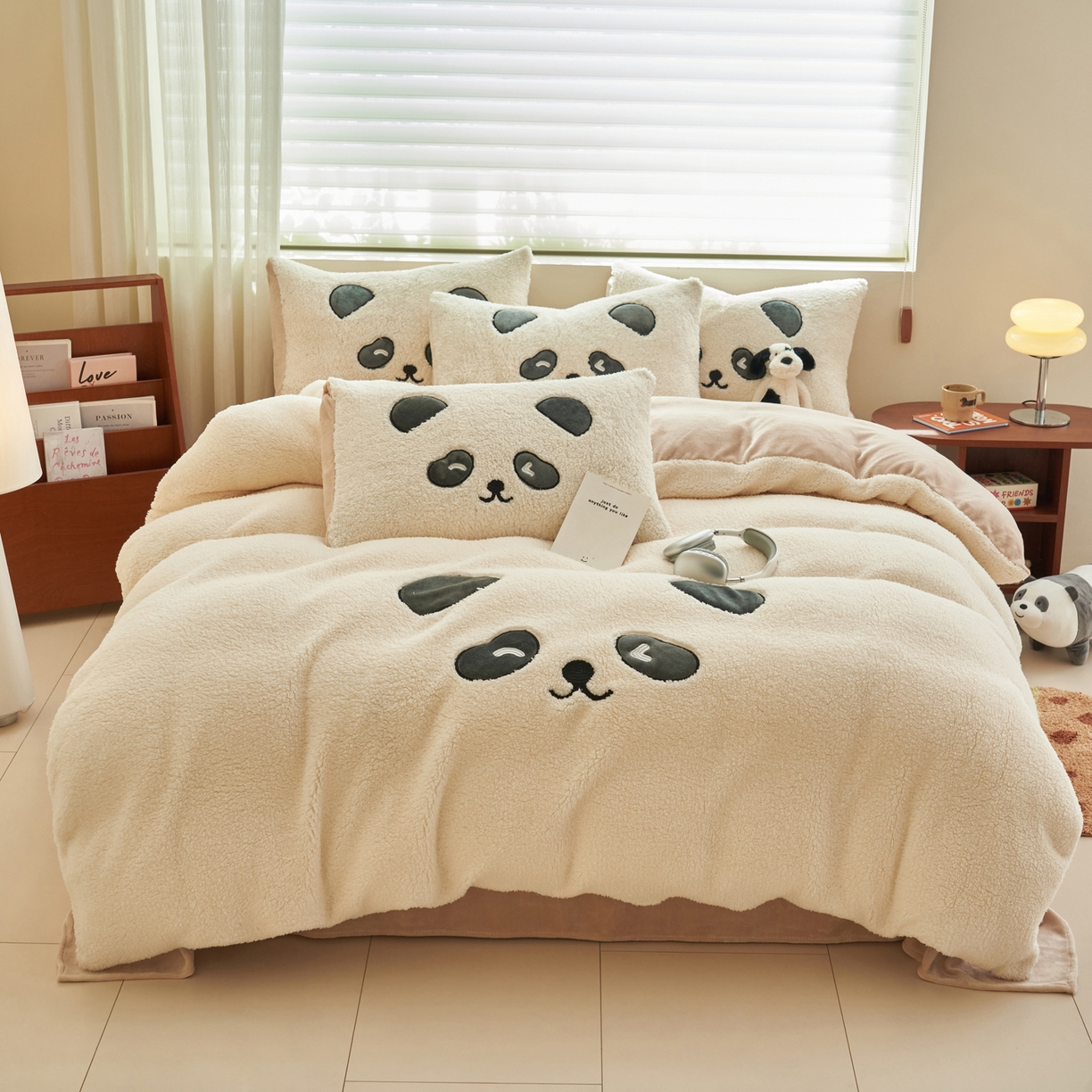 91家纺网 家纺一手货源 找家纺 晨曦家纺 2025贴布绣刺绣工艺羊羔绒牛奶绒四件套 熊猫宝贝