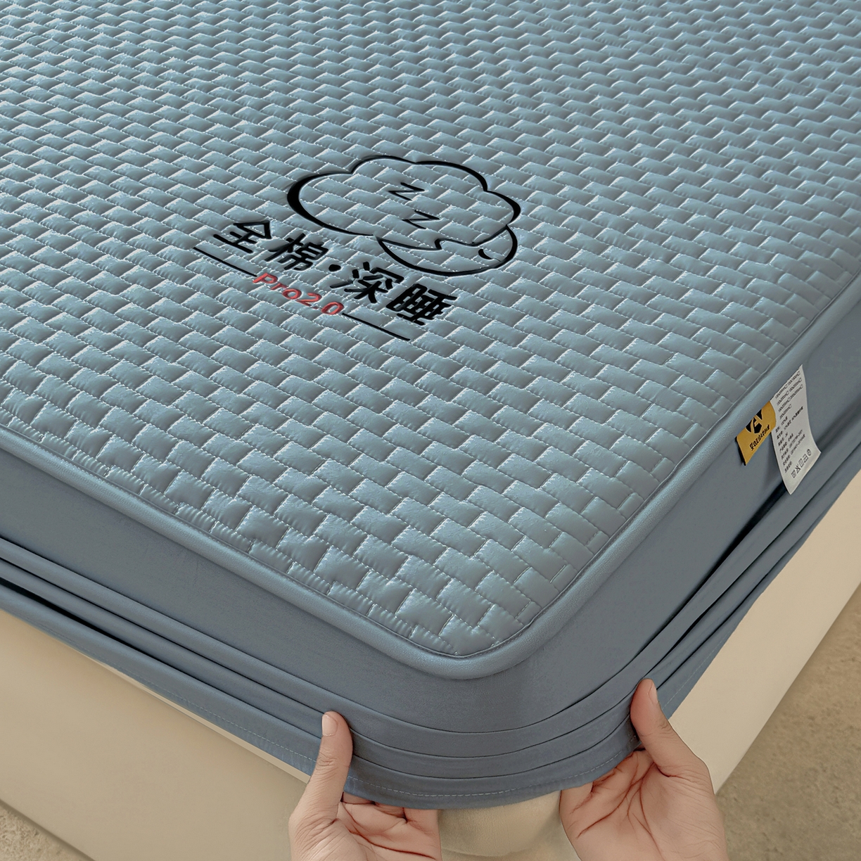 91家纺网 家纺一手货源 找家纺 居眠 2025新款莱尔-100%全棉棉花床笠 莱尔-蓝