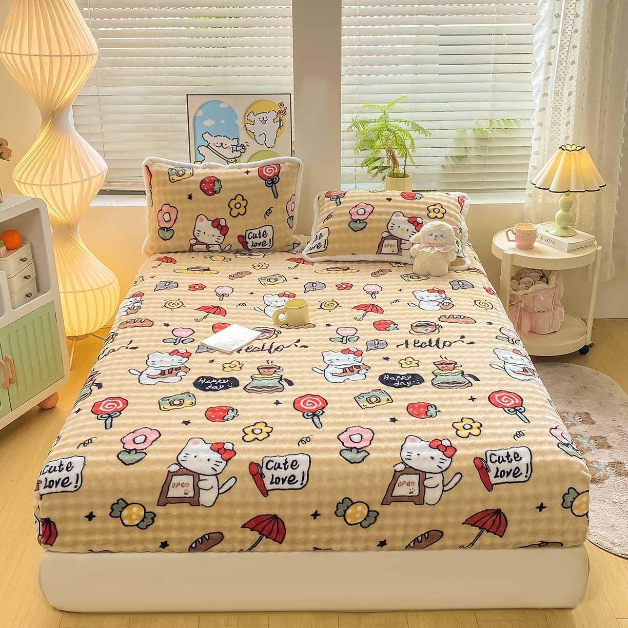 91家纺网 家纺一手货源 找家纺 眠势力 2025新款暖绒泡泡床笠单件冬季保暖床罩牛奶绒床垫保护套 可爱多【暖绒泡泡床笠】