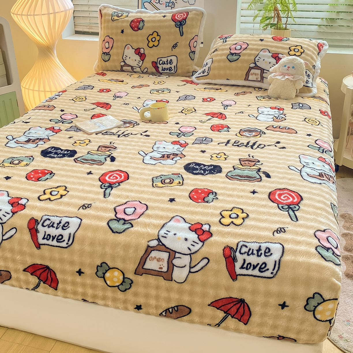 91家纺网 家纺一手货源 找家纺 眠势力 2025新款暖绒泡泡床笠单件冬季保暖床罩牛奶绒床垫保护套 可爱多【暖绒泡泡床笠】