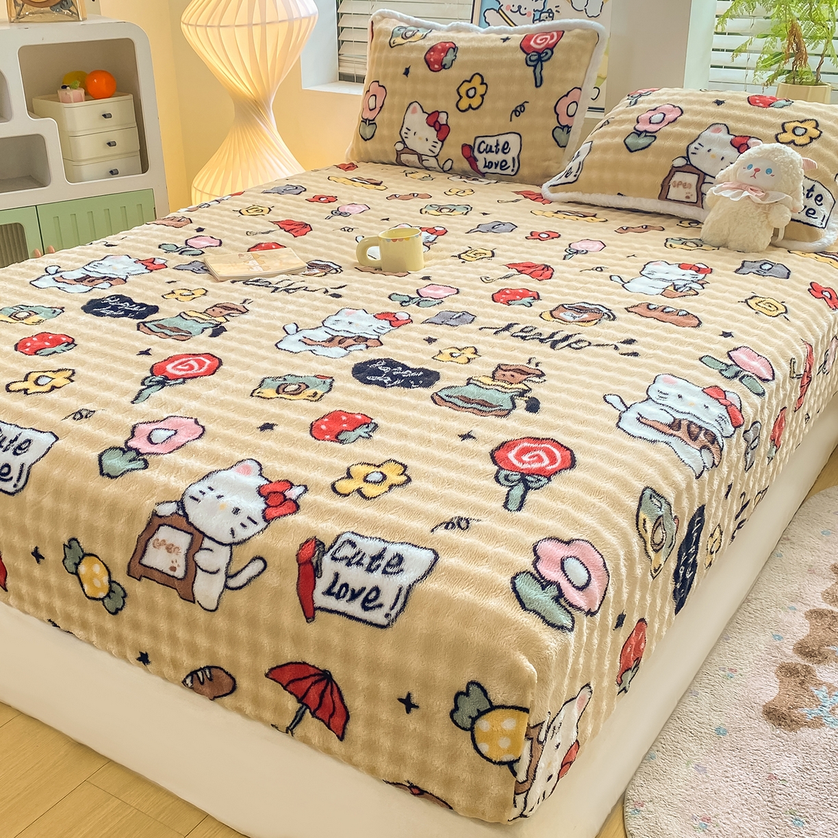 91家纺网 家纺一手货源 找家纺 眠势力 2025新款暖绒泡泡床笠单件冬季保暖床罩牛奶绒床垫保护套 可爱多【暖绒泡泡床笠】