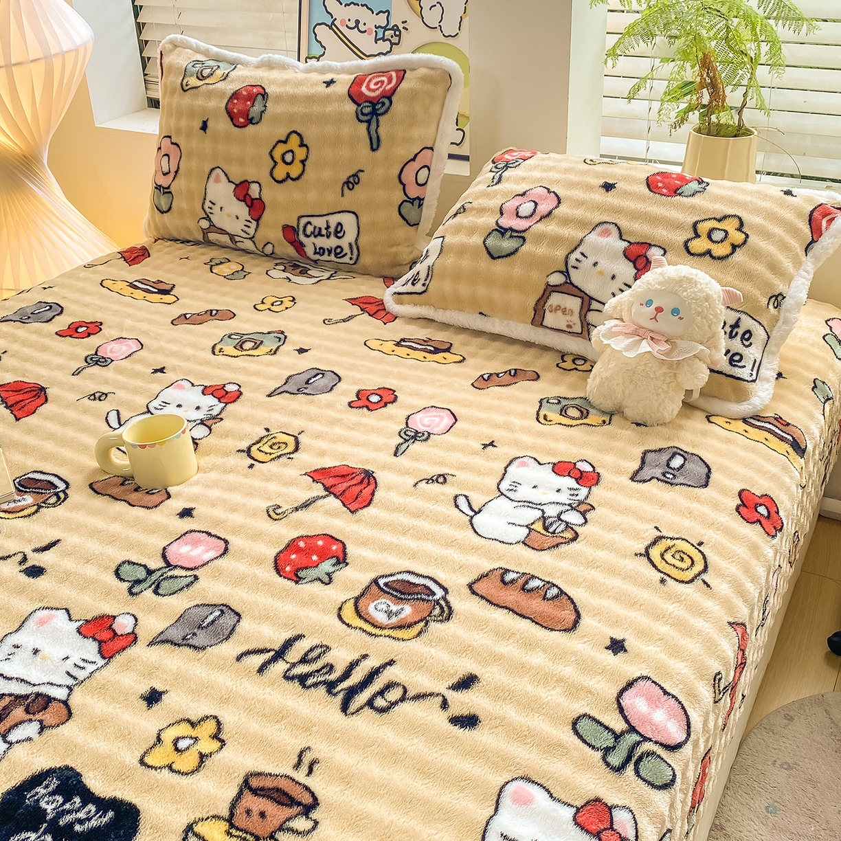 91家纺网 家纺一手货源 找家纺 眠势力 2025新款暖绒泡泡床笠单件冬季保暖床罩牛奶绒床垫保护套 可爱多【暖绒泡泡床笠】