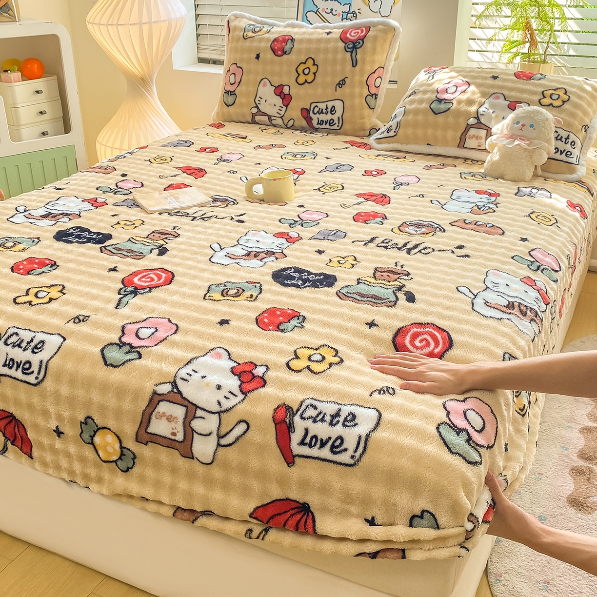 91家纺网 家纺一手货源 找家纺 眠势力 2025新款暖绒泡泡床笠单件冬季保暖床罩牛奶绒床垫保护套 可爱多【暖绒泡泡床笠】