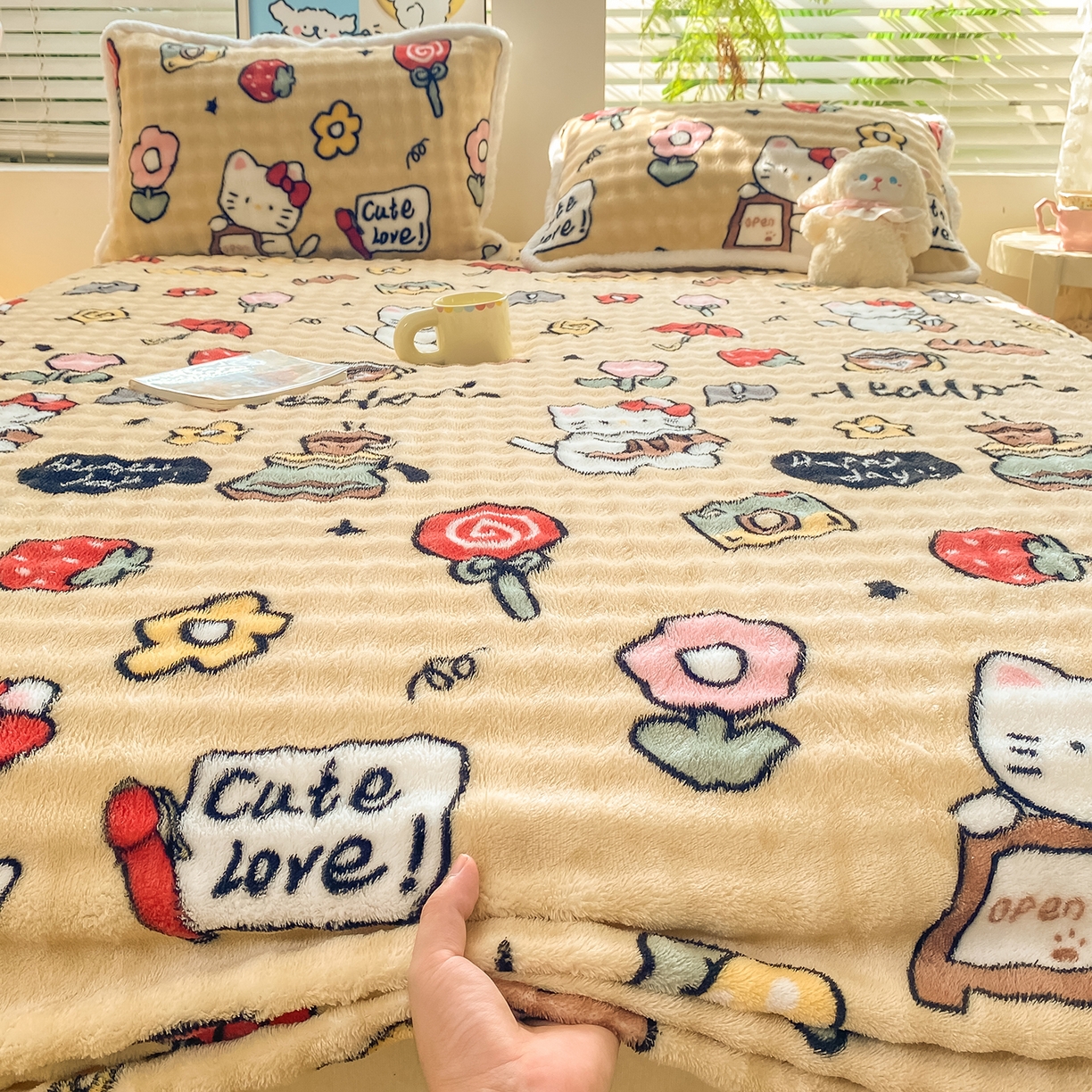 91家纺网 家纺一手货源 找家纺 眠势力 2025新款暖绒泡泡床笠单件冬季保暖床罩牛奶绒床垫保护套 可爱多【暖绒泡泡床笠】