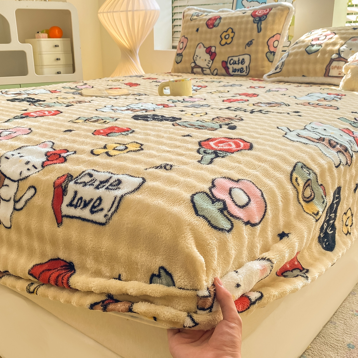 91家纺网 家纺一手货源 找家纺 眠势力 2025新款暖绒泡泡床笠单件冬季保暖床罩牛奶绒床垫保护套 可爱多【暖绒泡泡床笠】