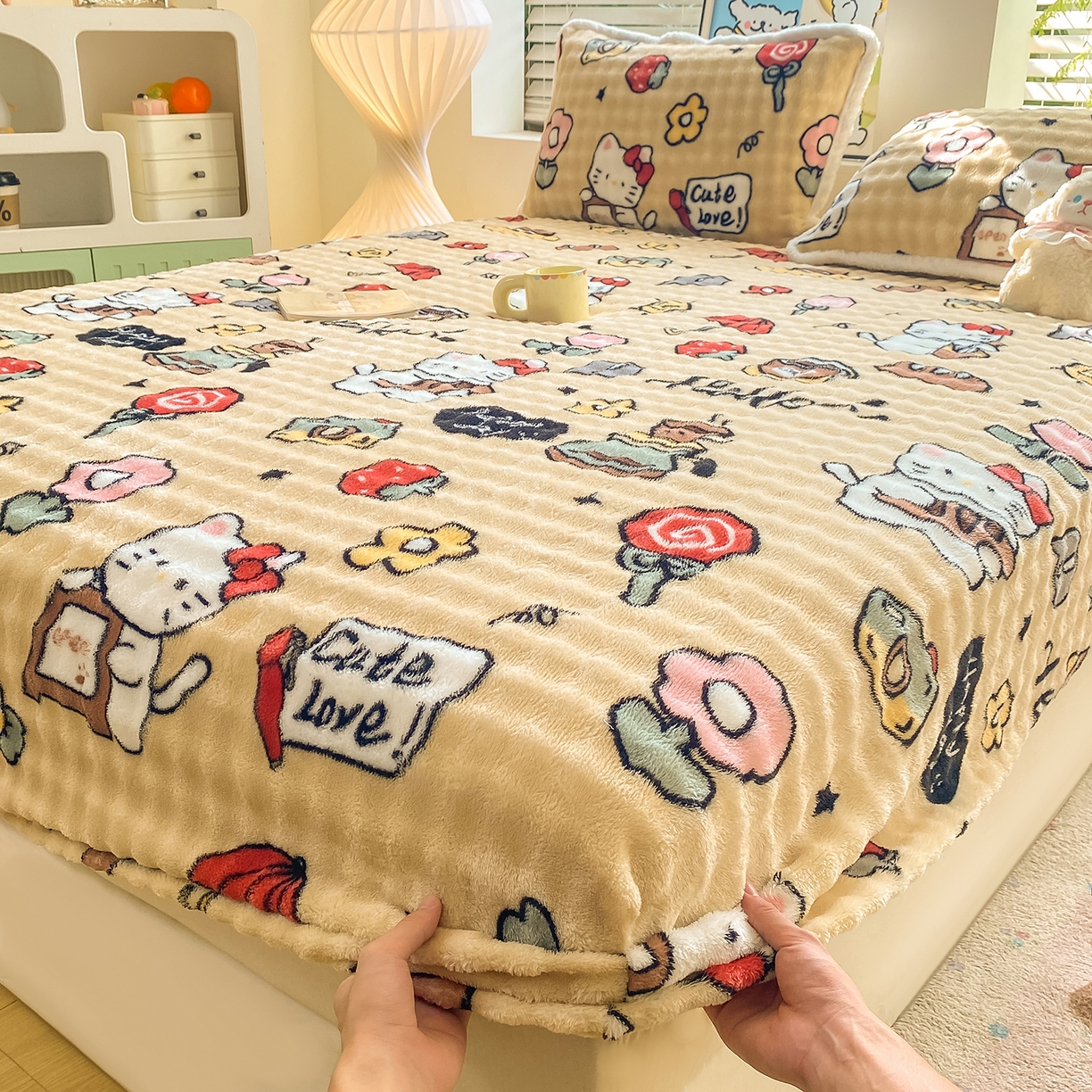 91家纺网 家纺一手货源 找家纺 眠势力 2025新款暖绒泡泡床笠单件冬季保暖床罩牛奶绒床垫保护套 可爱多【暖绒泡泡床笠】