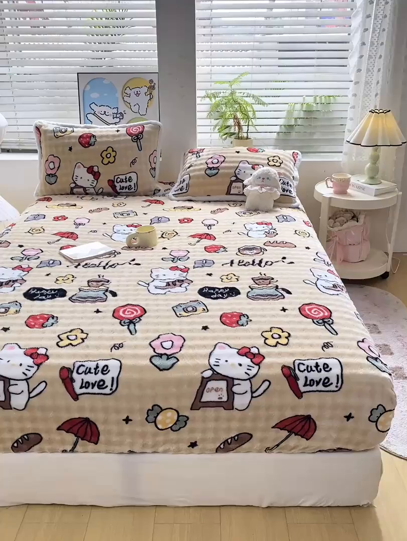 91家纺网 家纺一手货源 找家纺 眠势力 2025新款暖绒泡泡床笠单件冬季保暖床罩牛奶绒床垫保护套 可爱多【暖绒泡泡床笠】