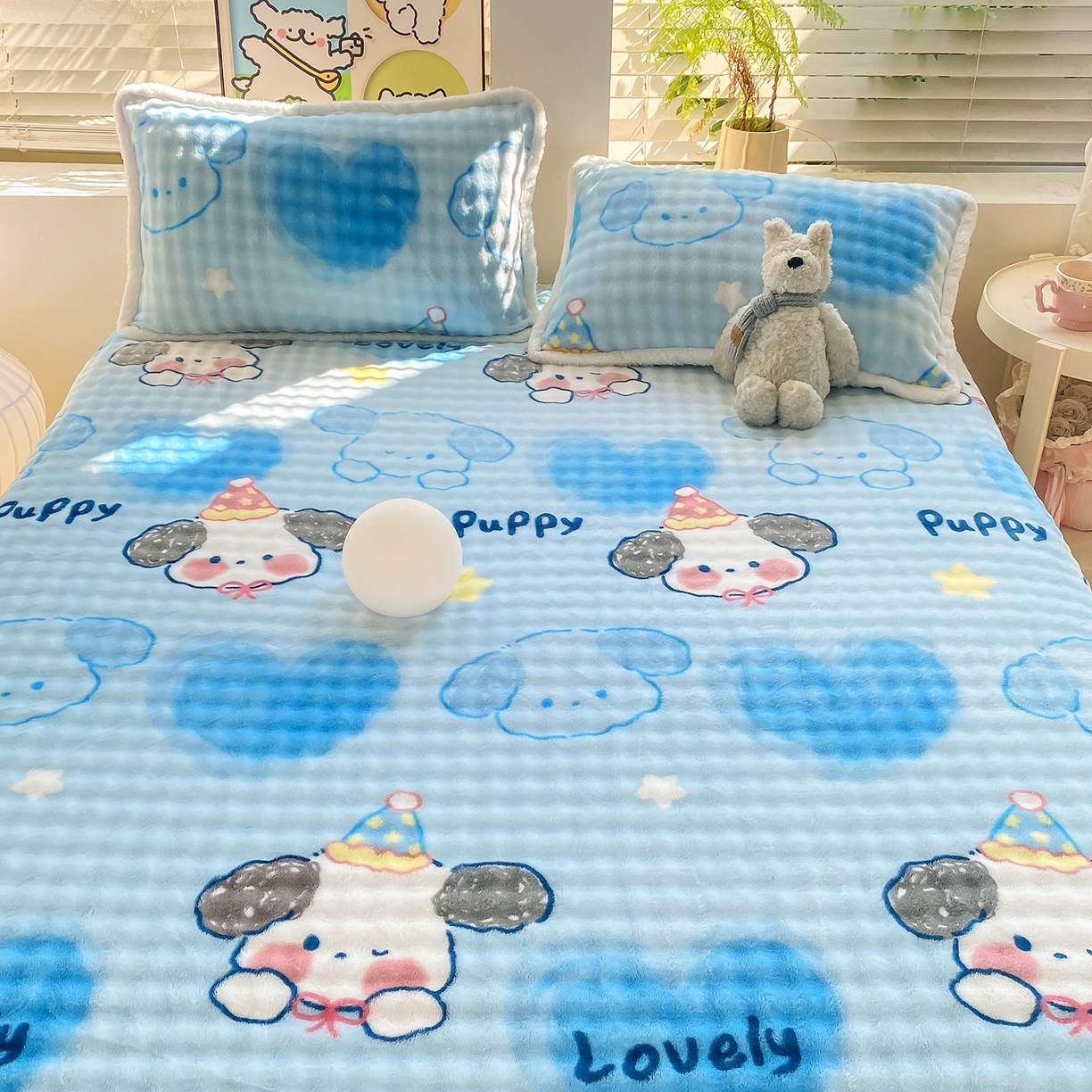 91家纺网 家纺一手货源 找家纺 眠势力 2025新款暖绒泡泡床笠单件冬季保暖床罩牛奶绒床垫保护套 趴趴狗【暖绒泡泡床笠】