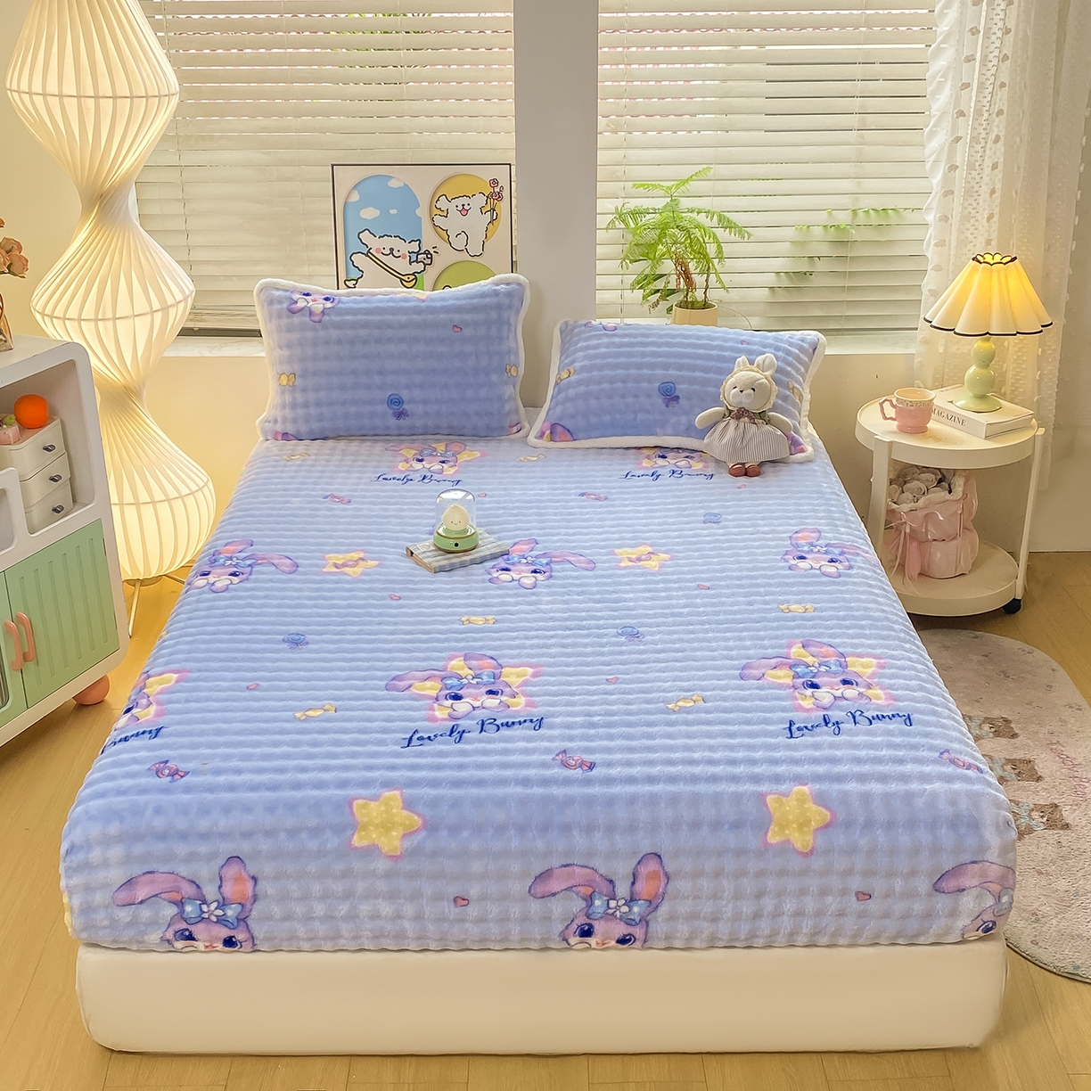 91家纺网 家纺一手货源 找家纺 眠势力 2025新款暖绒泡泡床笠单件冬季保暖床罩牛奶绒床垫保护套 星星梦露【暖绒泡泡床笠】