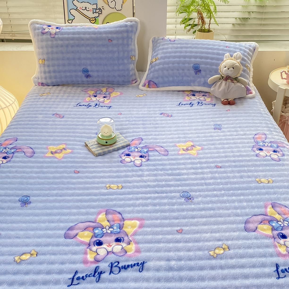 91家纺网 家纺一手货源 找家纺 眠势力 2025新款暖绒泡泡床笠单件冬季保暖床罩牛奶绒床垫保护套 星星梦露【暖绒泡泡床笠】