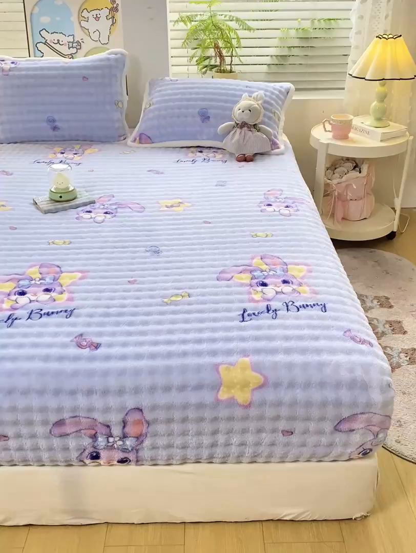 91家纺网 家纺一手货源 找家纺 眠势力 2025新款暖绒泡泡床笠单件冬季保暖床罩牛奶绒床垫保护套 星星梦露【暖绒泡泡床笠】