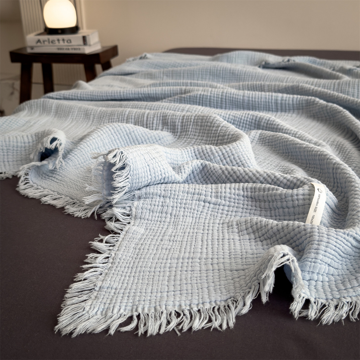 91家纺网 家纺一手货源 找家纺 兄弟坊 2026新款美拉德全棉夏被纱布毯空调毯飞机毯 雅居-星空蓝