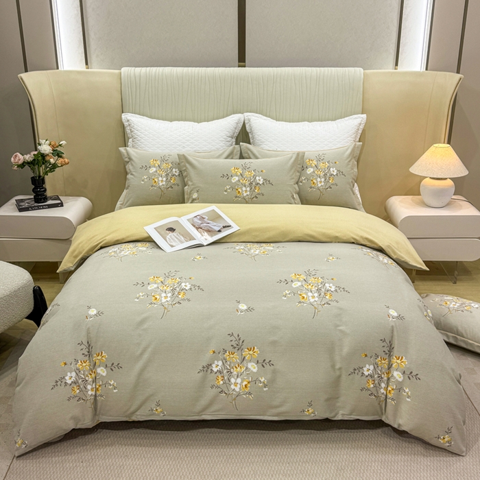 91家纺网 家纺一手货源 找家纺 凌鼎 2025新款喷气加厚磨毛四件套系列1 望夏花艺咖