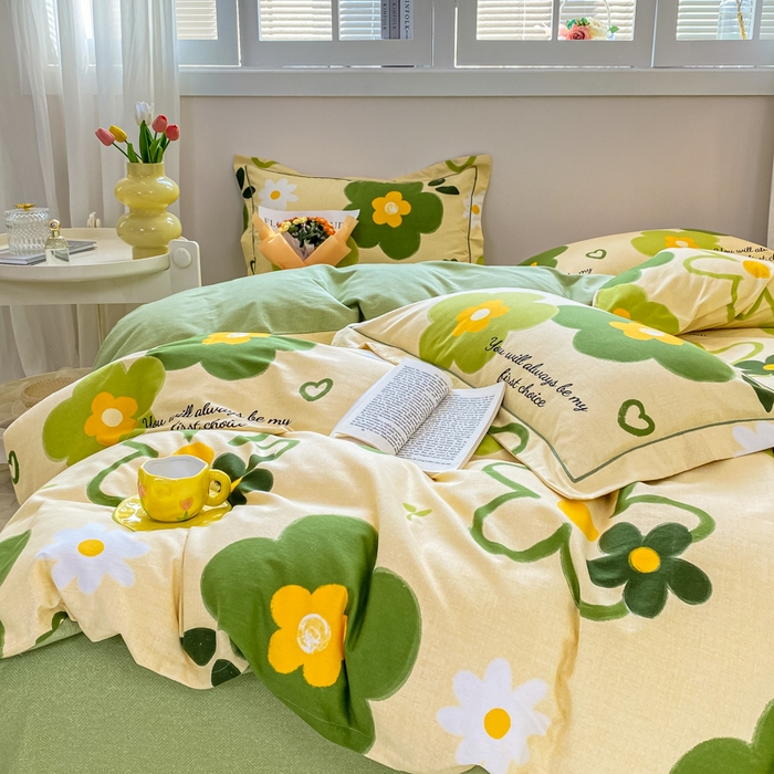 91家纺网 家纺一手货源 找家纺 凌鼎 2025新款喷气加厚磨毛四件套系列1 彼岸花绿