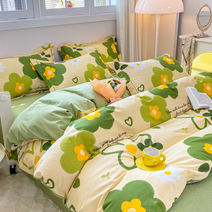 91家纺网 家纺一手货源 找家纺 凌鼎 2025新款喷气加厚磨毛四件套系列1 彼岸花绿