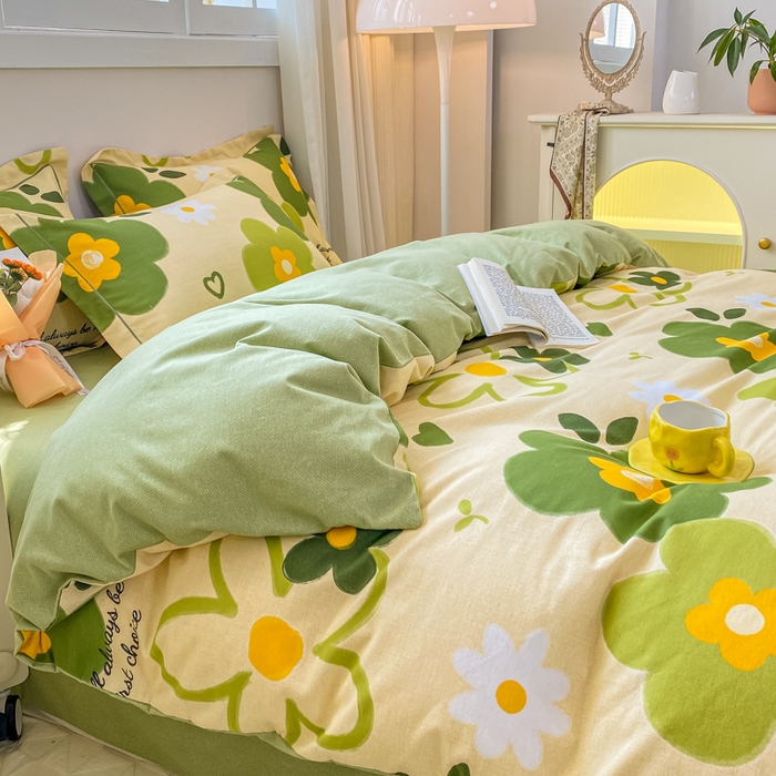 91家纺网 家纺一手货源 找家纺 凌鼎 2025新款喷气加厚磨毛四件套系列1 彼岸花绿