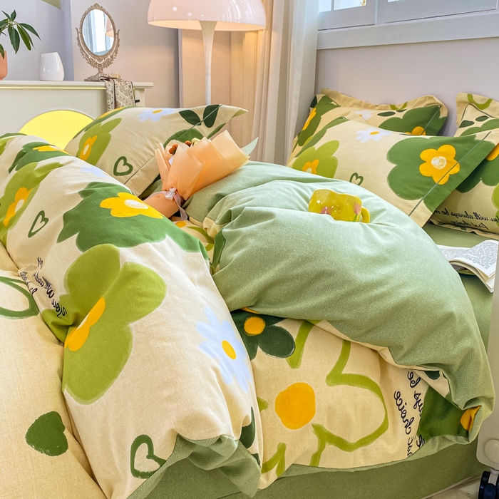 91家纺网 家纺一手货源 找家纺 凌鼎 2025新款喷气加厚磨毛四件套系列1 彼岸花绿